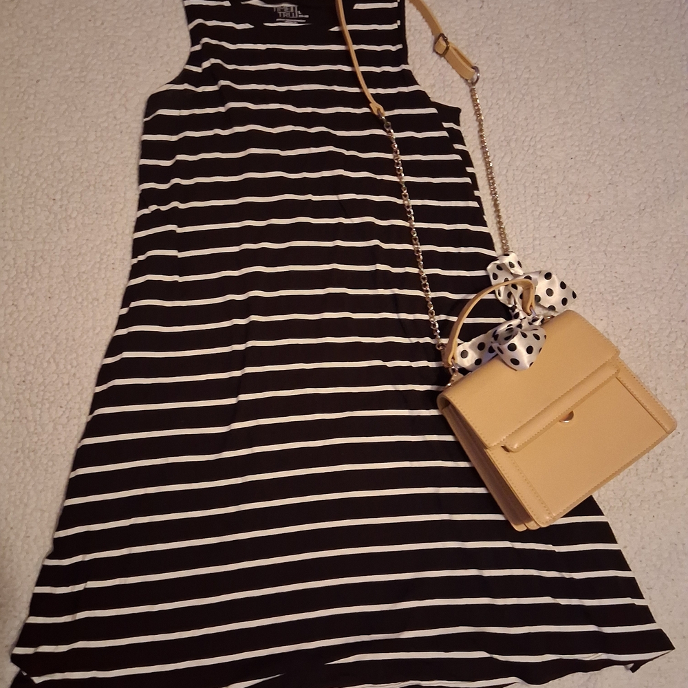 Time and Tru Black and White Striped Mini Dress